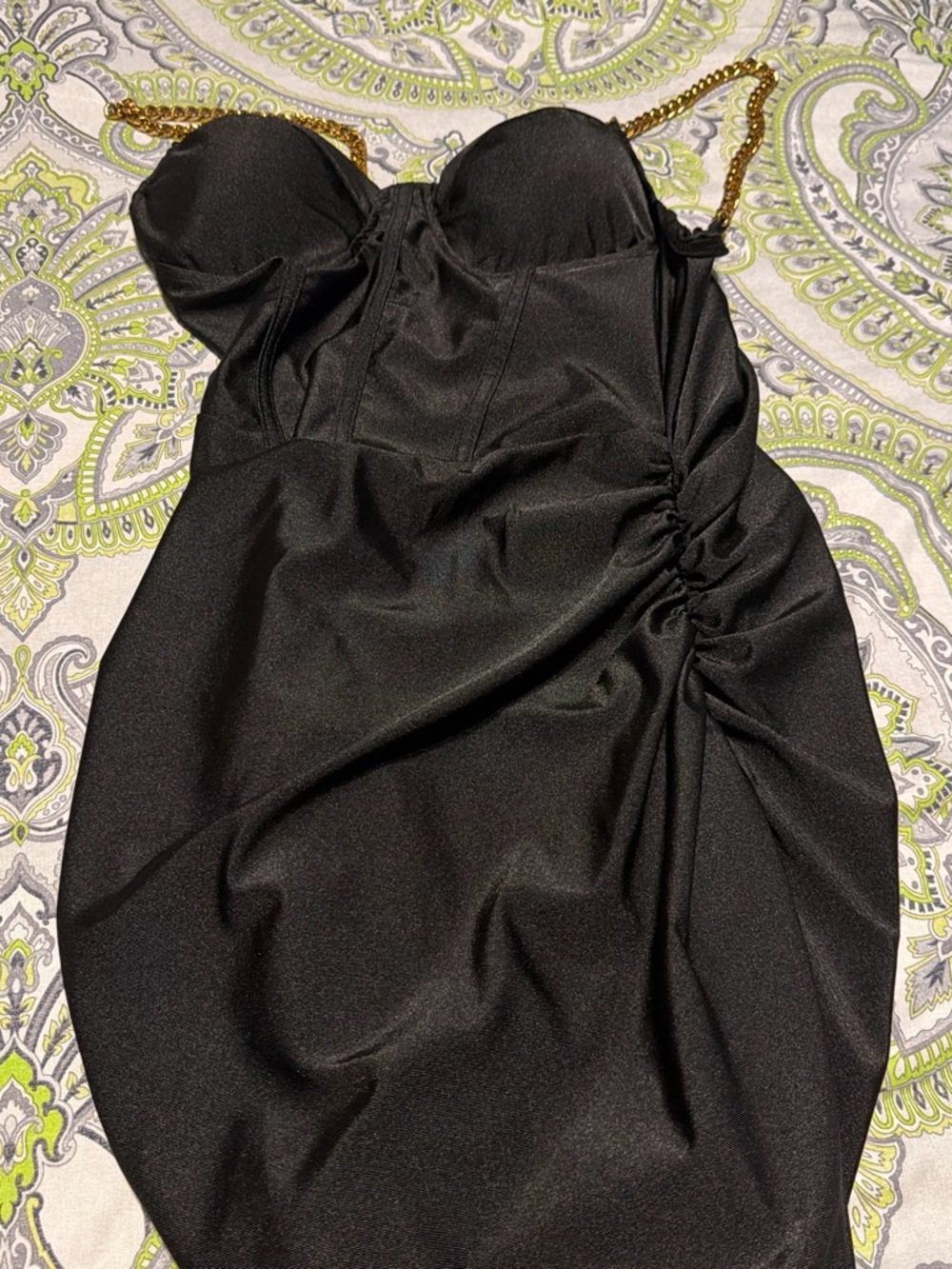 & Other Stories Black Strapless Mini Dress with Gold Chain Straps